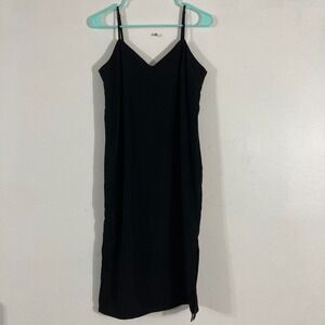 H&M Divided Slip Dress Women Size 8 Black Good V-Neck Spaghetti Strap Midi LBD